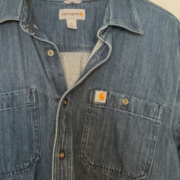 Carhartt dark wash denim Original Fit collared button down size M - Picture 2 of 7